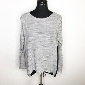 Tibi black white striped knit cotton linen blend tie back top size Large